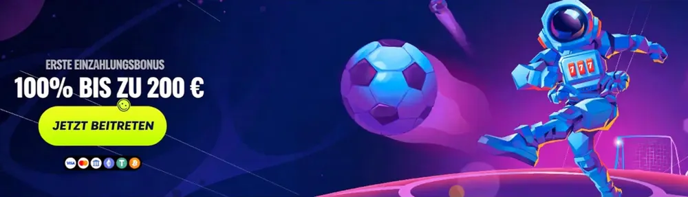 Lunubet astronauten-themed Sport erster Einzahlungsbonus Banner
