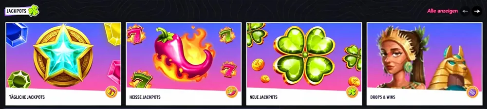 Lunubet Jackpot-Kategorien einschließlich täglicher und heißer Jackpot-Spiele